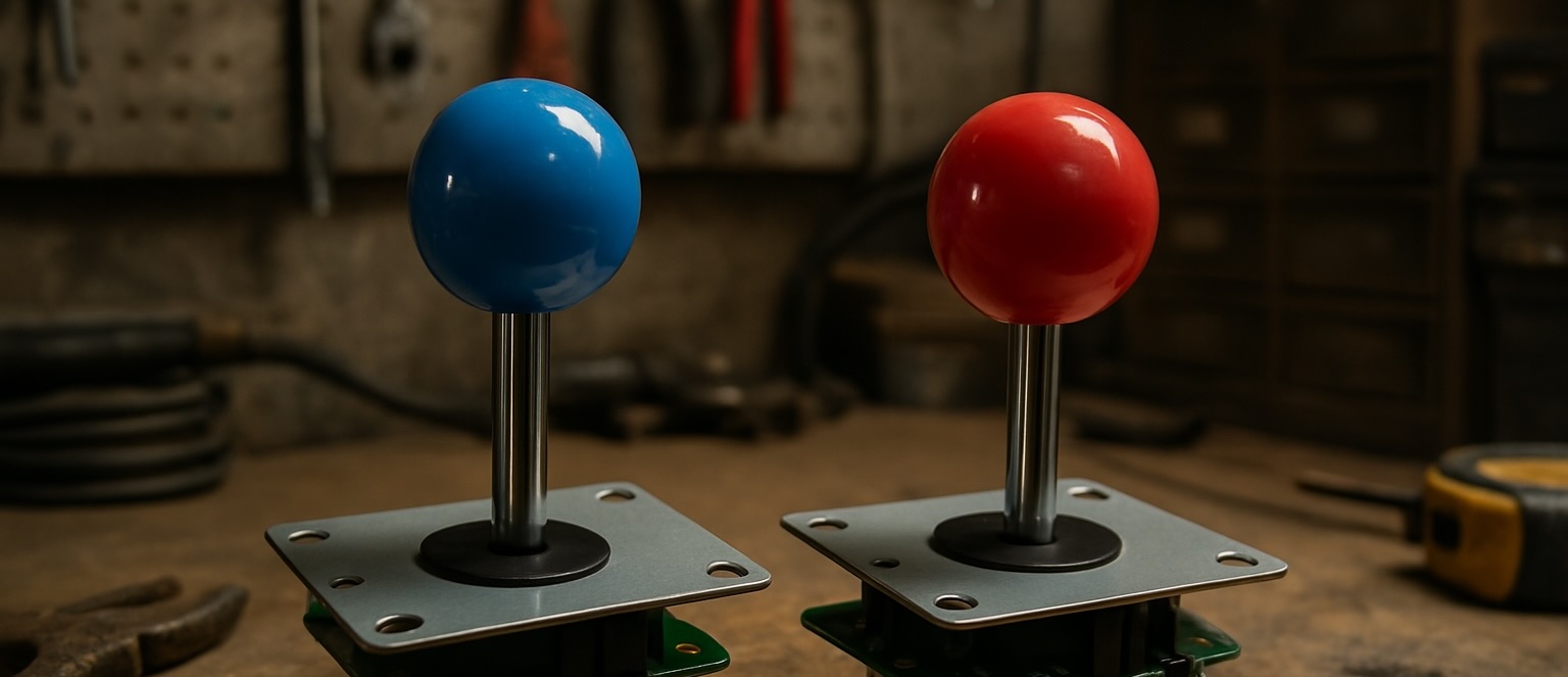 Gros plan sur des joysticks colorés